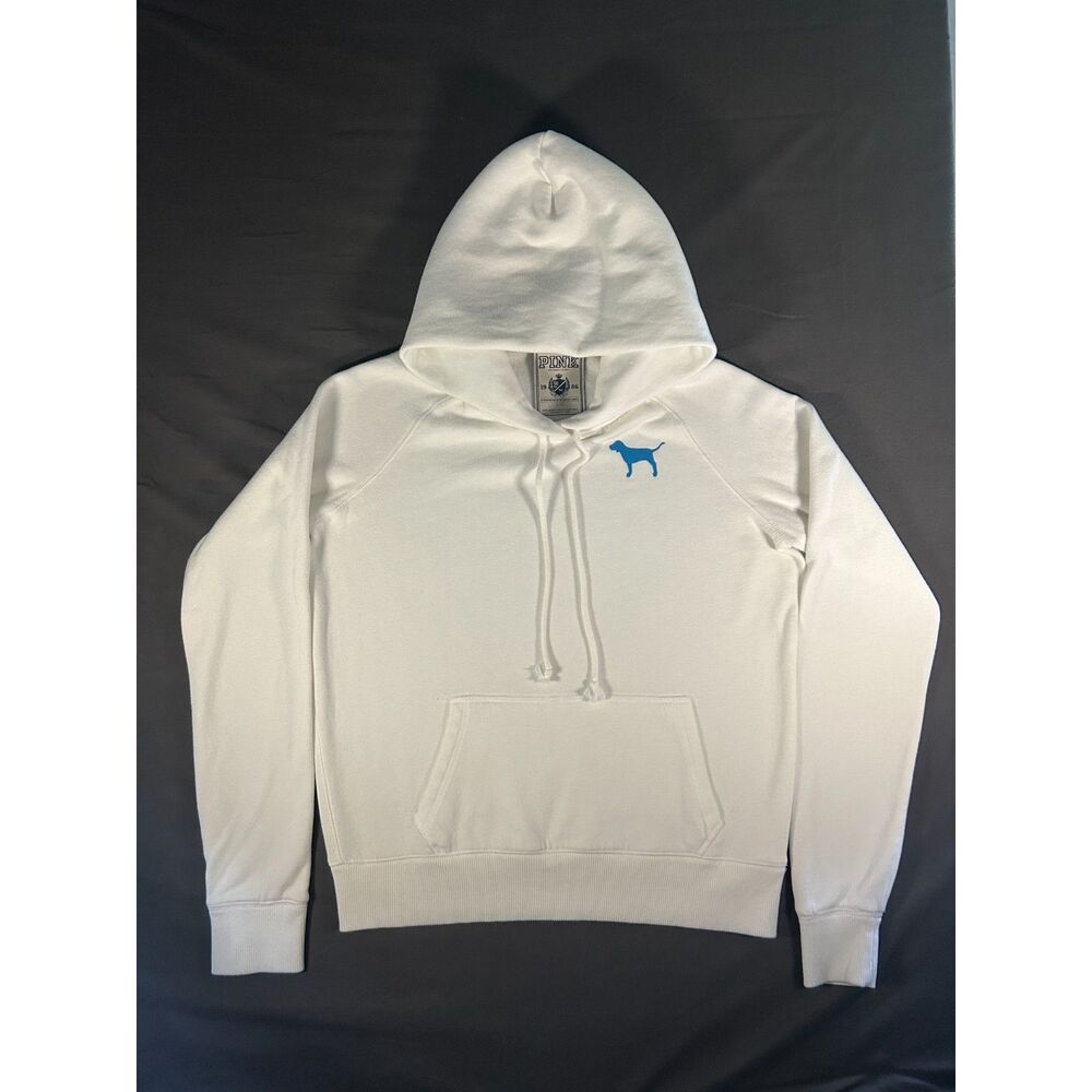 Y2K Vintage VS Victoria's Secret PINK White Pullover Hoodie Blue Dog Large Heart